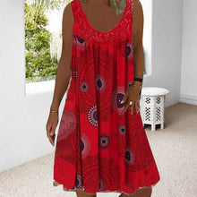 Laden Sie das Bild in den Galerie-Viewer, Damen Sommer O-Ausschnitt ärmellosem Druck Kleid
