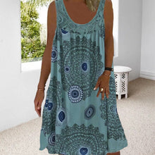 Laden Sie das Bild in den Galerie-Viewer, Damen Sommer O-Ausschnitt ärmellosem Druck Kleid