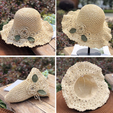 Laden Sie das Bild in den Galerie-Viewer, Elegant Crochet Straw Hat with Ruffle Detail