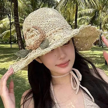 Laden Sie das Bild in den Galerie-Viewer, Elegant Crochet Straw Hat with Ruffle Detail
