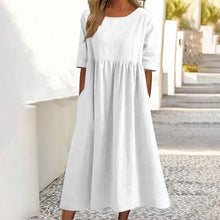 Laden Sie das Bild in den Galerie-Viewer, Damen Lässiges Rundhalsausschnitt Baumwollkleid