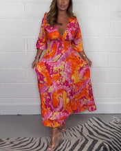 Laden Sie das Bild in den Galerie-Viewer, Tiefes V Buntes Langes Kleid