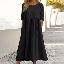 Laden Sie das Bild in den Galerie-Viewer, Damen Lässiges Rundhalsausschnitt Baumwollkleid