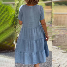 Laden Sie das Bild in den Galerie-Viewer, Baumwollleinen V-Ausschnitt Einfarbiges Kleid