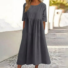Laden Sie das Bild in den Galerie-Viewer, Damen Lässiges Rundhalsausschnitt Baumwollkleid
