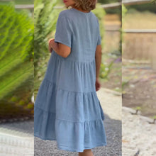 Laden Sie das Bild in den Galerie-Viewer, Baumwollleinen V-Ausschnitt Einfarbiges Kleid