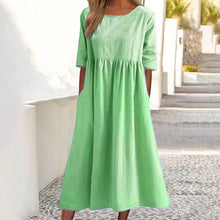 Laden Sie das Bild in den Galerie-Viewer, Damen Lässiges Rundhalsausschnitt Baumwollkleid