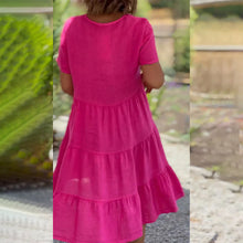 Laden Sie das Bild in den Galerie-Viewer, Baumwollleinen V-Ausschnitt Einfarbiges Kleid