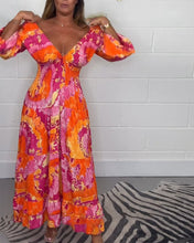 Laden Sie das Bild in den Galerie-Viewer, Tiefes V Buntes Langes Kleid