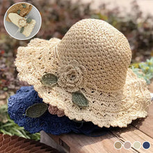 Laden Sie das Bild in den Galerie-Viewer, Elegant Crochet Straw Hat with Ruffle Detail