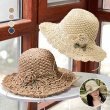 Laden Sie das Bild in den Galerie-Viewer, Elegant Crochet Straw Hat with Ruffle Detail