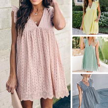 Laden Sie das Bild in den Galerie-Viewer, Hohles Kleid mit V-Ausschnitt für Damen