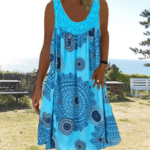 Laden Sie das Bild in den Galerie-Viewer, Damen Sommer O-Ausschnitt ärmellosem Druck Kleid