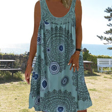 Laden Sie das Bild in den Galerie-Viewer, Damen Sommer O-Ausschnitt ärmellosem Druck Kleid