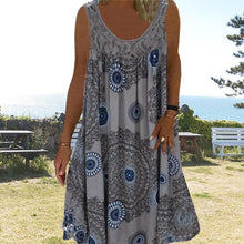 Laden Sie das Bild in den Galerie-Viewer, Damen Sommer O-Ausschnitt ärmellosem Druck Kleid