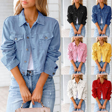 Laden Sie das Bild in den Galerie-Viewer, Langärmlige Lässige Jeansjacke für Damen
