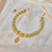 Laden Sie das Bild in den Galerie-Viewer, Doppelschichtiges Hetian-Jade-Armband mit Blattanhänger