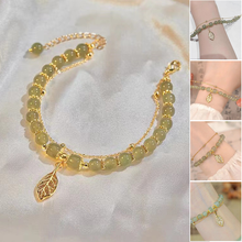 Laden Sie das Bild in den Galerie-Viewer, Doppelschichtiges Hetian-Jade-Armband mit Blattanhänger