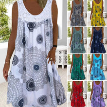 Laden Sie das Bild in den Galerie-Viewer, Damen Sommer O-Ausschnitt ärmellosem Druck Kleid