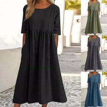 Laden Sie das Bild in den Galerie-Viewer, Damen Lässiges Rundhalsausschnitt Baumwollkleid
