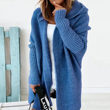 Laden Sie das Bild in den Galerie-Viewer, Mittellange Strickjacke mit Fledermausärmeln und Kapuze