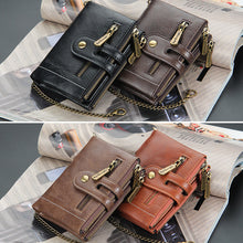 Laden Sie das Bild in den Galerie-Viewer, Vintage Doppelreißverschluss Brieftasche mit mehreren Kartenfächern für Herren