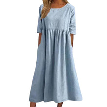 Laden Sie das Bild in den Galerie-Viewer, Damen Lässiges Rundhalsausschnitt Baumwollkleid